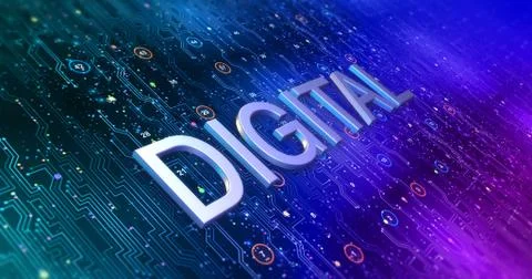 Futuristic Circuit Board Render With Digital Keyword Stock Illustration