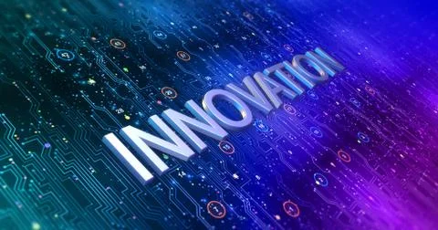 Futuristic Circuit Board Render With Innovation Keyword イラスト素材