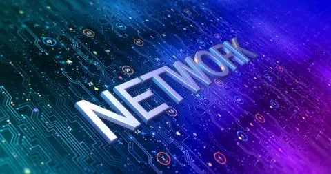 Futuristic Circuit Board Render With Network Keyword イラスト素材