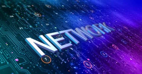 Futuristic Circuit Board Render With Network Keyword 스톡 일러스트