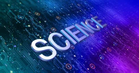 Futuristic Circuit Board Render With Science Keyword 库存插图