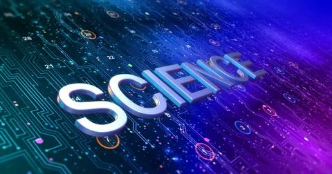 Futuristic Circuit Board Render With Science Keyword 库存插图