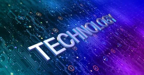 Futuristic Circuit Board Render With Technology Keyword 库存插图