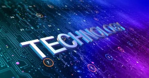 Futuristic Circuit Board Render With Technology Keyword イラスト素材