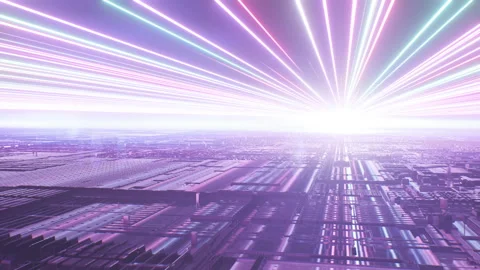 Futuristic Circuit Board Server Data Streaming Sci-Fi Tech Lasers Fly Stock Footage 211531553