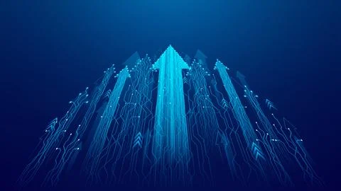 Futuristic Circuit Network Rising Upward Stock Illustration