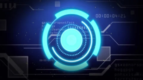 Futuristic circular animation with digital data and coding elements in Stock Footage 306565217
