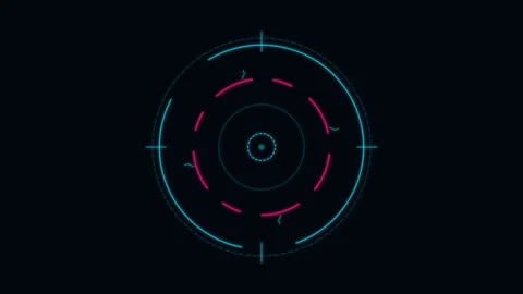 Futuristic circular data interface with glowing blue and red digital rings Stock Footage 338311244