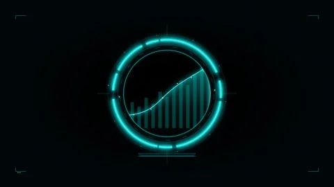 Futuristic circular data visualization with a rising bar graph and line cha.. 動画素材 335826637