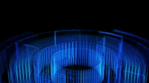 Futuristic Circular Geometric Digital Matrix in Glowing Blue Hues Stock Footage 339247100