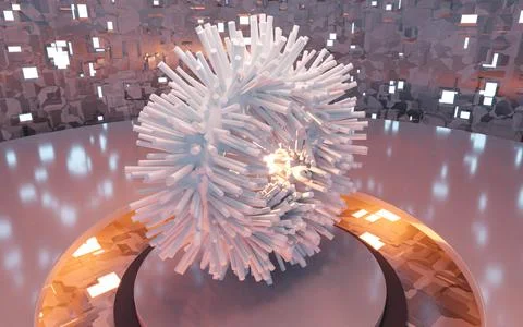 Futuristic circular geometric shape object with coloured led lights 3d render Stock Illustration