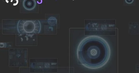 Futuristic circular graphics and data visualizations on digital interface Stock-Illustration
