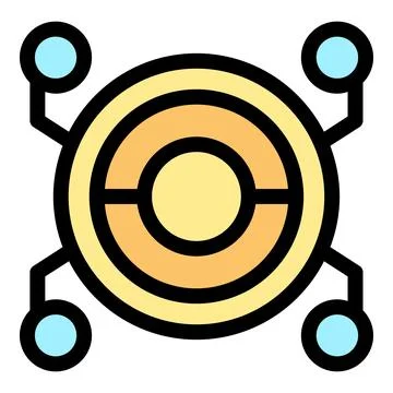 Futuristic circular hub connecting four nodes in a network Stock Illustration