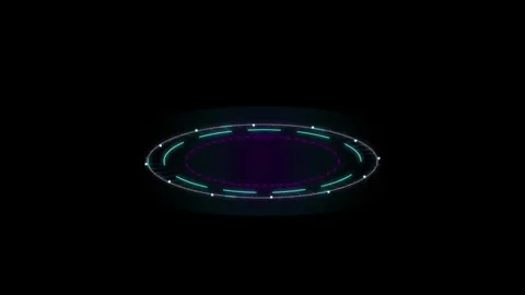 Futuristic circular hud interface element with glowing neon lights video Video stock 343611648