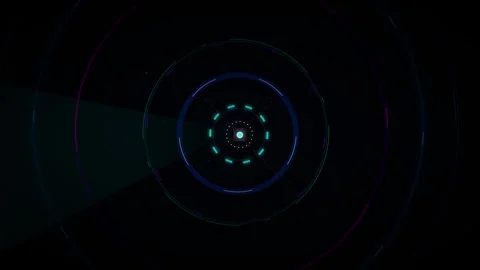 Futuristic circular HUD interface with glowing cyan and purple on black tec.. 動画素材 336365116