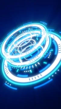 Futuristic circular HUD interface with glowing rings and digital indicators.. Illustrazione stock