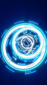 Futuristic circular HUD interface with glowing rings and digital indicators.. Illustrazione stock