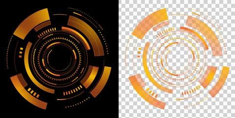 Futuristic Circular HUD Interface with Orange Glowing Rings, Digital Technology  Stock Illustration