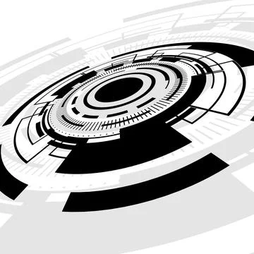 Futuristic circular HUD vector interface with high angle perspective and sc.. Stock Illustration