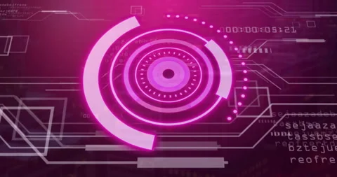 Futuristic circular interface animation over digital data and coding background Stock Footage 304485921