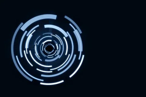 Futuristic circular interface with blue neon HUD rings for tech, sci-fi, and 库存照片
