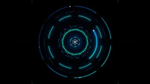 Futuristic circular interface with glowing blue and green geometric pattern.. 스톡 동영상 334945147
