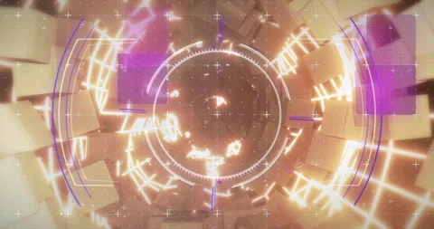 Futuristic circular interface with glowing elements and geometric shapes Stock Footage 306636516