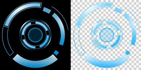 Futuristic circular interface HUD technology display with glowing blue digital c Stockillustratie