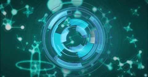 Futuristic circular interface image over molecular structure background Stock Illustration