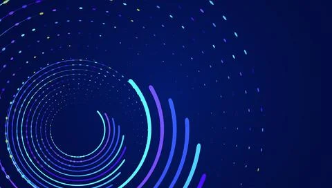 Futuristic Circular Neon Rings with Digital Dots Tech Background Stock Illustration