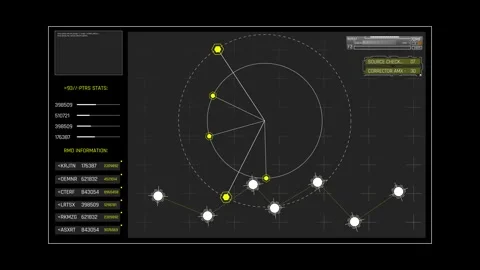 Futuristic Circular Radar HUD Interface with Rotating Scanner and Network Data Vídeos de archivo 339770557
