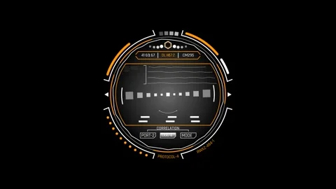 Futuristic Circular Signal Calibration Interface With Oscillation Graph Scale Stock Footage 341516626