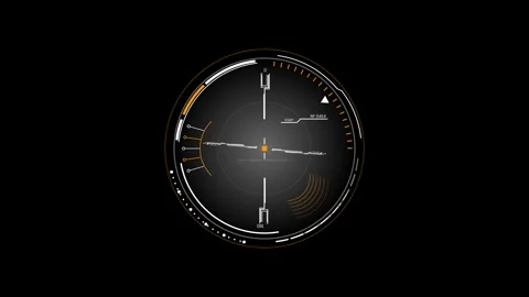 Futuristic Circular Targeting Scope With Dynamic Horizon Reticle Range Scale Video stock 341516623