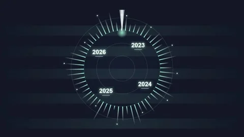 Futuristic Circular Timeline Interface with Years 2023-2026 Stock Footage 348571154