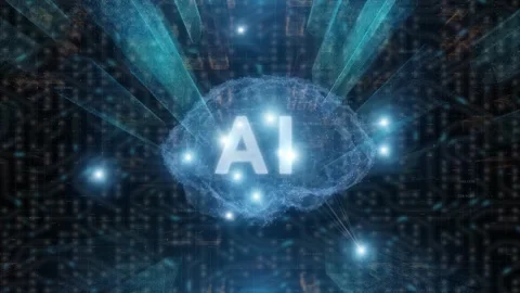 Futuristic city with ai human brain animation Stock Footage 341901492