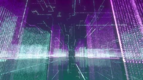 Futuristic City Camera Passing Through. Digital City Animation. Technology. 4K Stock Footage 280378701