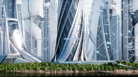 Futuristic city day. Sci fi architecture and buildings. Future concept Vídeos de archivo 244713046