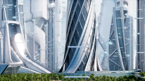 Futuristic city day. Sci fi architecture and buildings. Future concept Vídeos de archivo 244713734