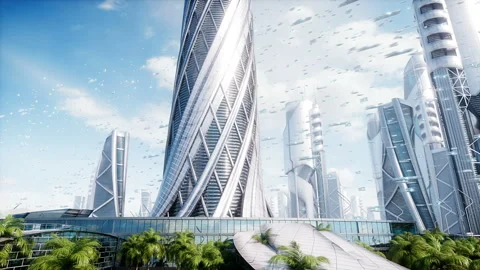 Futuristic city day. Sci fi architecture and buildings. Future concept Video stock 244714032