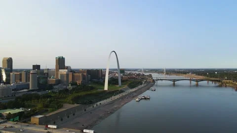 OverflightStock™  Night View of Busch Stadium and Gateway Arch St Louis  Missouri Aerial Stock Footage