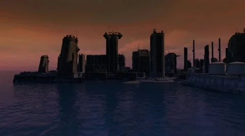 Futuristic City Fly By at Sunset Stock Footage 62356632
