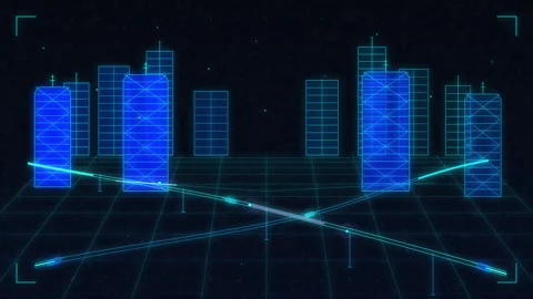 Futuristic city hud animation interface technology cyber grid digital Stock Footage 347202062
