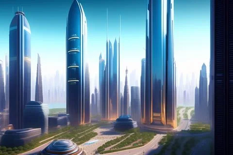 Futuristic city landscape Illustrazione stock