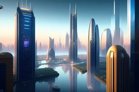 Futuristic city landscape Illustrazione stock