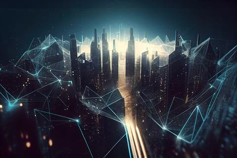 A futuristic city with lines and dots on it's walls and a street in the mid.. 스톡 일러스트