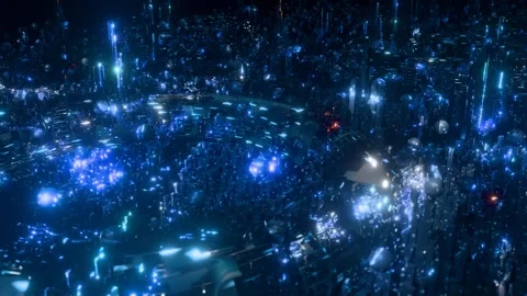 Futuristic City Loop Animated Cyber Technology Background Stock Footage 300363587