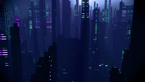Futuristic City Loop Animation Neon Skyline Background in Motion Stock Footage 311572613
