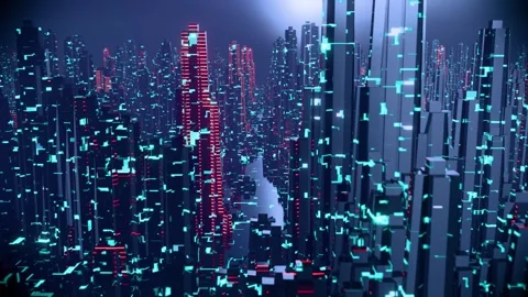 Futuristic City Loop Animation Neon Skyline Background in Motion Stock Footage 311572615