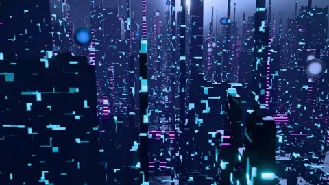 Futuristic City Loop Animation Neon Skyline Background in Motion Stock Footage 311572619