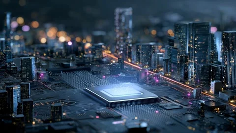 Futuristic city made of microchips and circuits, a digital skyscrapers Video stock 315960511